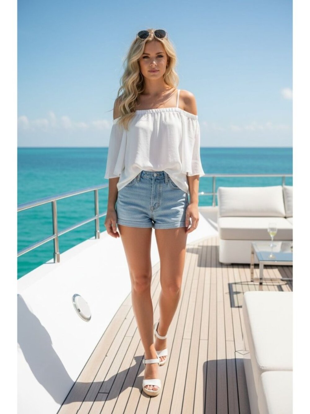 NEW COLLECTION Womens Medium Made Italy Off-Shoulder White Button-Up Blouse NEW